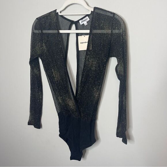 Superdown wilhemina metallic bodysuit new XXS BLACK/GOLD - Picture 9 of 13